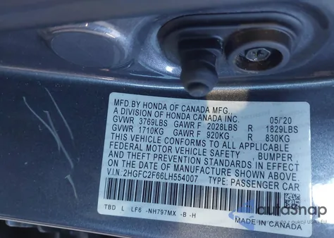 2020 Honda Civic Lx z USA, uszkodzony, nr VIN 2HGFC2F66LH554007